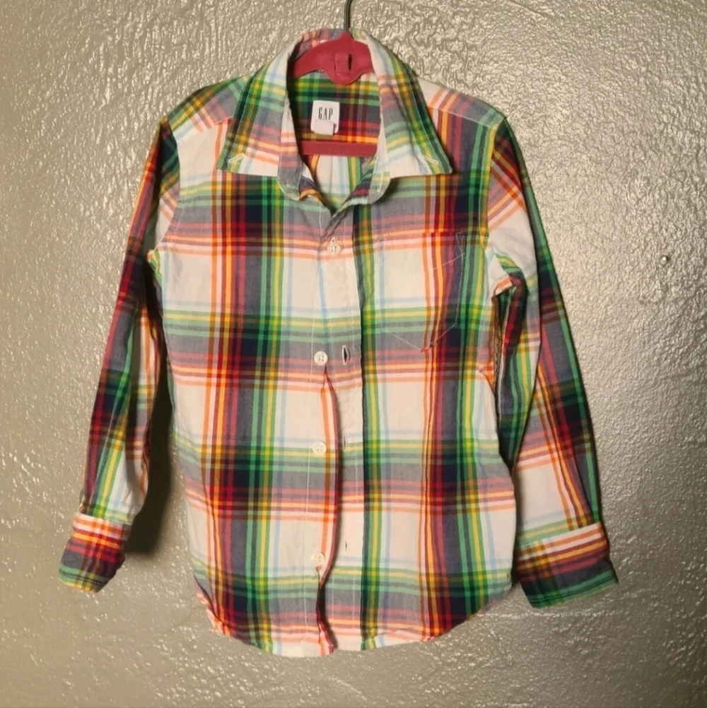 Gap boys plaid XS 4-5 100% cotton button-down shirt long sleeve